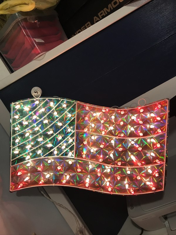 Retro Lighted American Flag Coated Metal Frame For Camper W/ Spare Bulbs 18”x12”