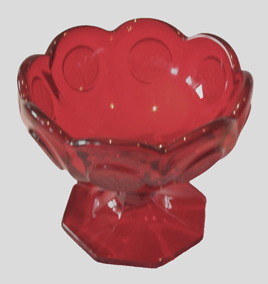 Pedestal Red Glass Candy Dish Scalloped Edge 1886 US Eagles & Freedom Torch