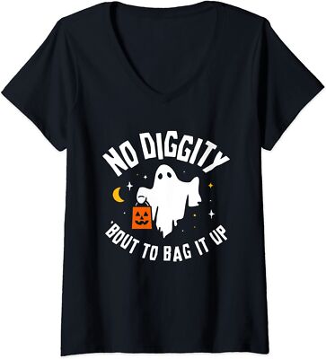 No Diggity Bout To Bag It Up Cute Ghost Halloween Tee Ladies' V-Neck Tshirt