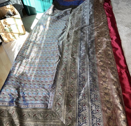 Oriental 100% Silk- King Size W/3 Pillow Shams Handmade Vintage Bedspread 86x112 - 第 1/15 張圖片