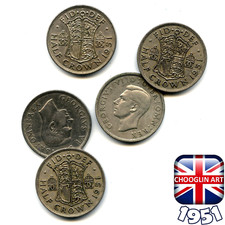 Set of (x5) BRITISH 1951 GEORGE VI HALF CROWN  coins, 75 Years Old!