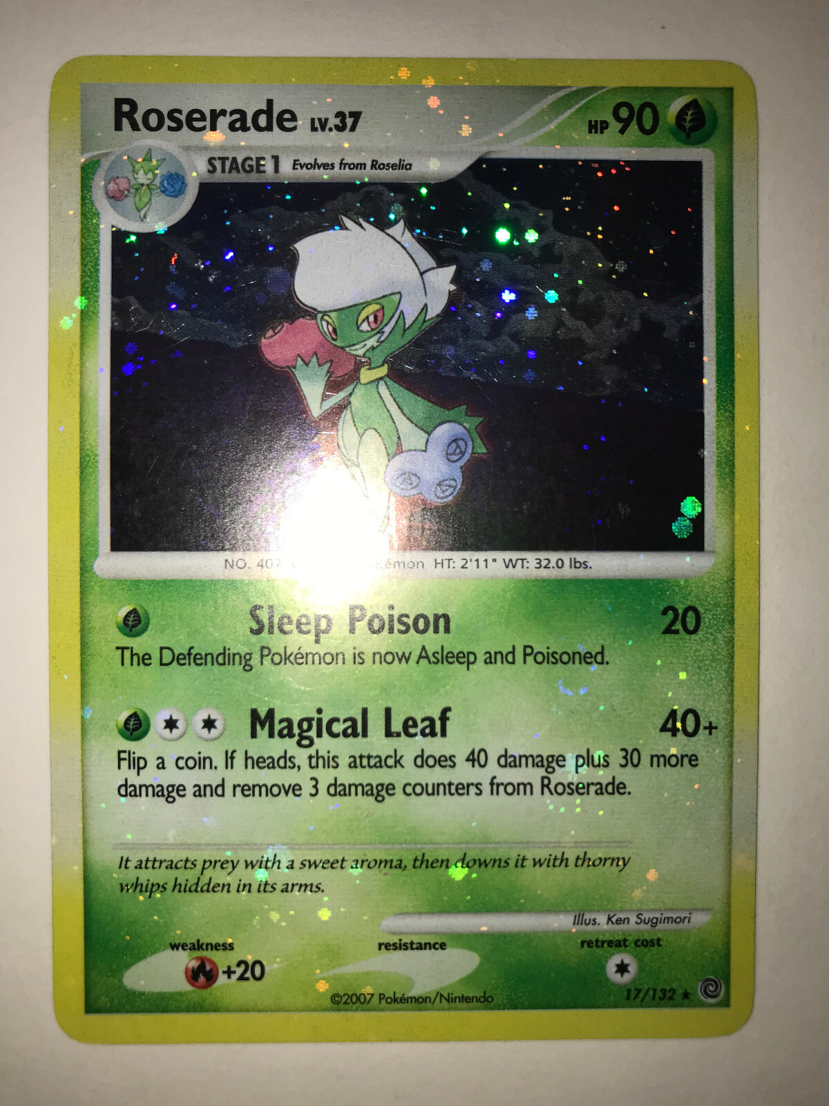 2007 ROSERADE 17/132 D&P SECRET WONDERS POKEMON CARD- RARE HOLO LP/NM