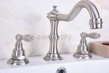 Brushed Nickel Bathroom Vanity Sink 3-Hole Two Handles Widespread Faucet wbn013