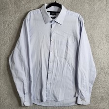 Blaq Mens Button Up Shirt Size 43 44 Large Light Blue Solid Tailored Fit 1163