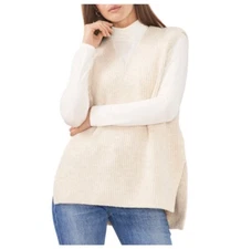 Vince Camuto Women`s Cozy Oversized Sweater Vest Rich Beige Thick Rib Knit L