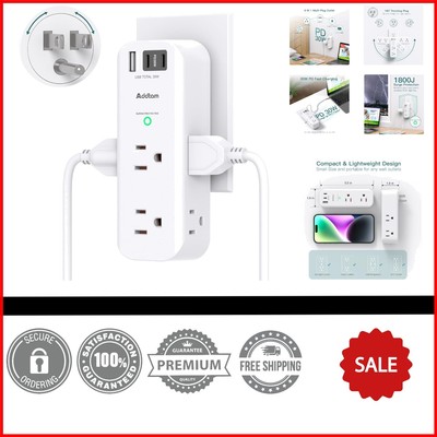 Compact Wall-Mount Surge Protector with 6 AC and 3 USB Ports - Travel Essential