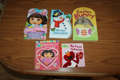 5 Board Picture Books Lot Baby Toddler Easter Valentine Dora Elmo Snowman Bunny