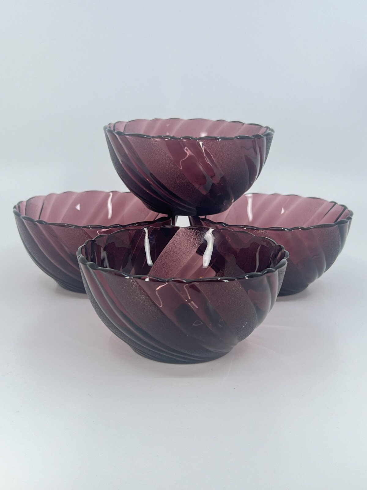 4 Vintage Duralex Amethyst Swirl France Bormioli Rocco French MCM Bowls 4.5"D