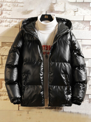 Bomberjacke Sport Daunenjacke Synthetik Mode Herren Kapuze Schwarz Glanz 52 54