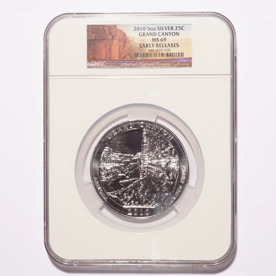 2010 Silver 5oz America the Beautiful Grand Canyon NGC MS69 Early Releases - Image 3 of 4