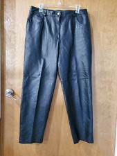 Metrostyle Black Leather Pants High Waist Women's Size 12 P Vintage Bottoms