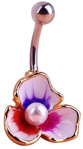 3 Petals Flower Faux Pearl Belly Button Barbell Navel Ring Body Piercing - Image 2 of 2
