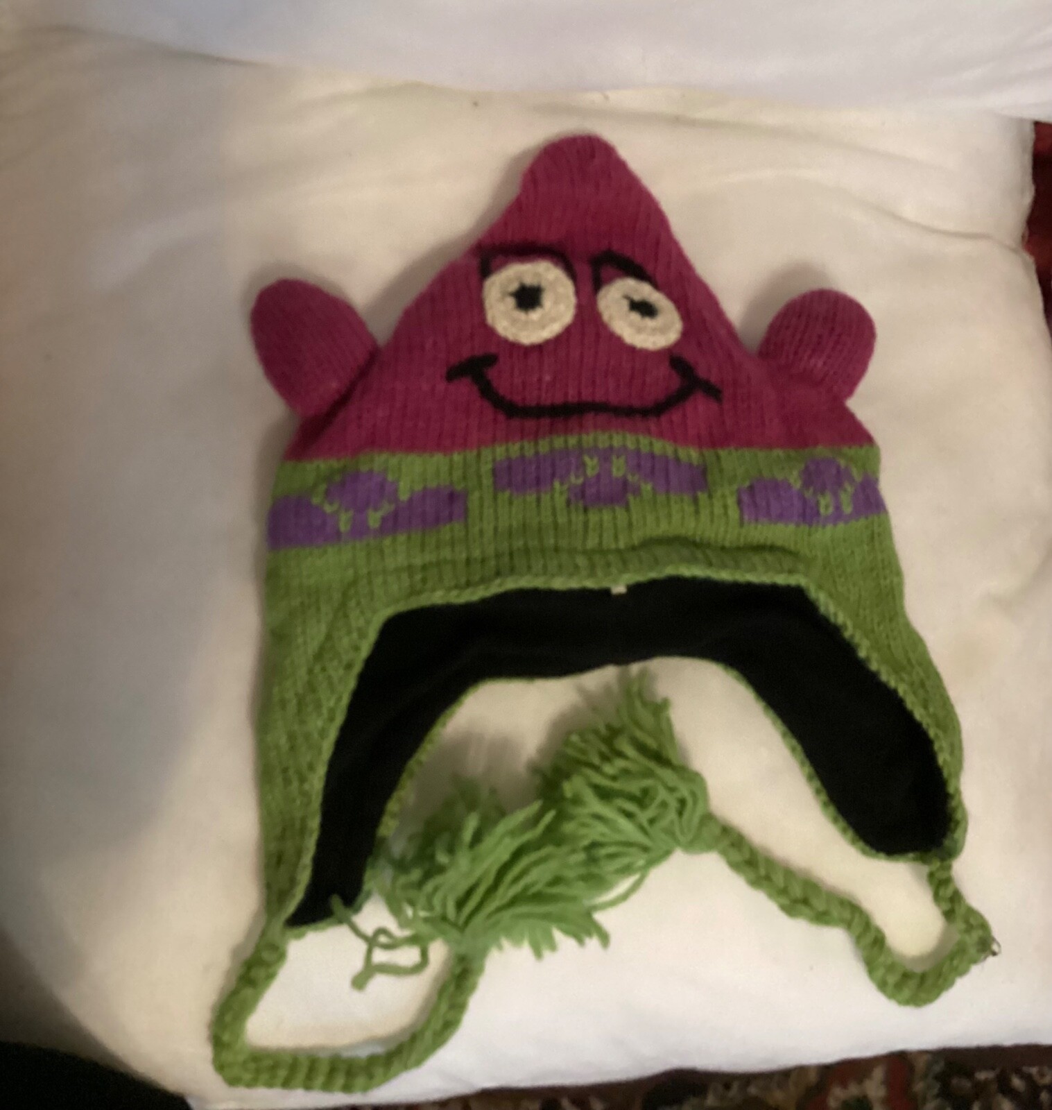Patrick Hat Patrick / SpongeBob hat soft cosy NEW with ties lined fit up to adult ...