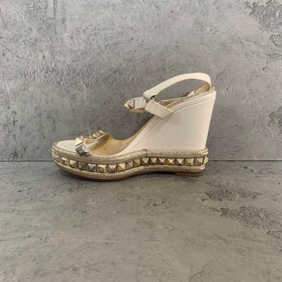 Christian Louboutin Sandals Wedge Heels Studded White Size 36 