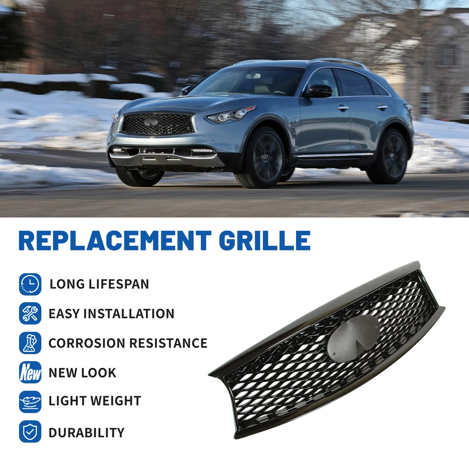 Car Front Grill For 2014-2020 INFINITI QX70 Black W/O Camera Option Foto 3 de 4