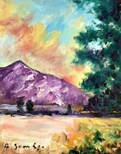 Hills Sunset Landscape Hills Oil Painting Impressionism Realism Collectable nfc