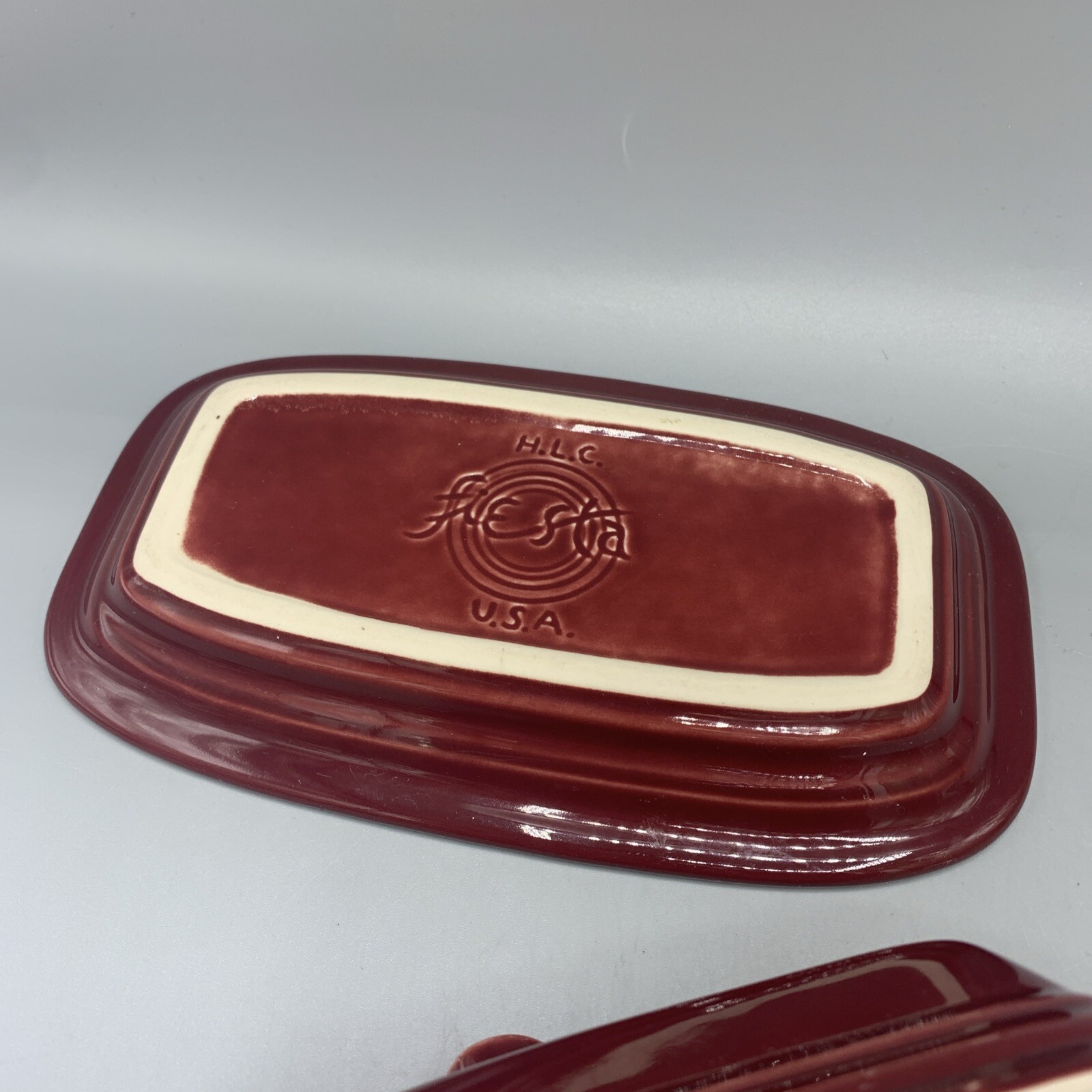 Fiesta Ware  Retired Cinnabar Covered Butter Dish 7" Southwest Aztec Minimal