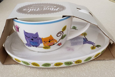 MINI BITES CIROA Porcelain Snack Plate & Coffee Mug Cocoa Cup Set Owl Design