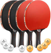 Table Tennis Set, 4 Ping Pong Bats with 8 Ping Pong Balls (3 Star) + Carry case
