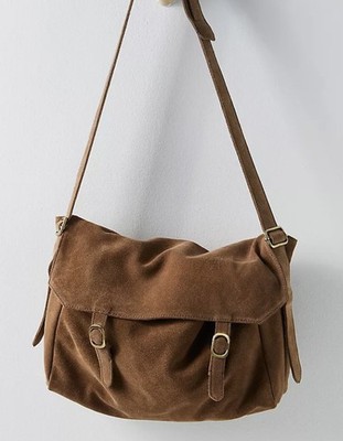 FREE PEOPLE Zahara Bronze Age Suede Messenger School Work Crossbody Bag NWOT