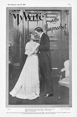 THEATERSZENE aus ''Meine Frau'' auf dem Heumarkt - 2x antike Drucke 1907