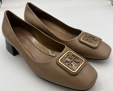 TORY BURCH Georgia Leather 35mm Pump Square Heel Almond Flour Women’s Size 8.5