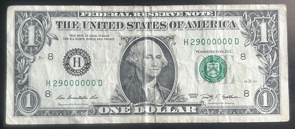 (MILLIONS NOTE!) $1 29 Million 6 In A Row 0s Fancy Serial Number H29000000D - Image 2 of 3