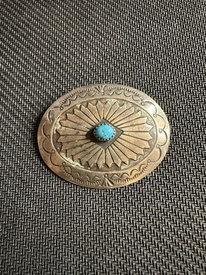 Vtg Handcrafted Native American Navajo Turquoise Concho Brooch/Pin
