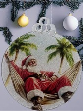 4" Santa in Hammock under Palm Trees Christmas Ornament Tropical Beach Resin