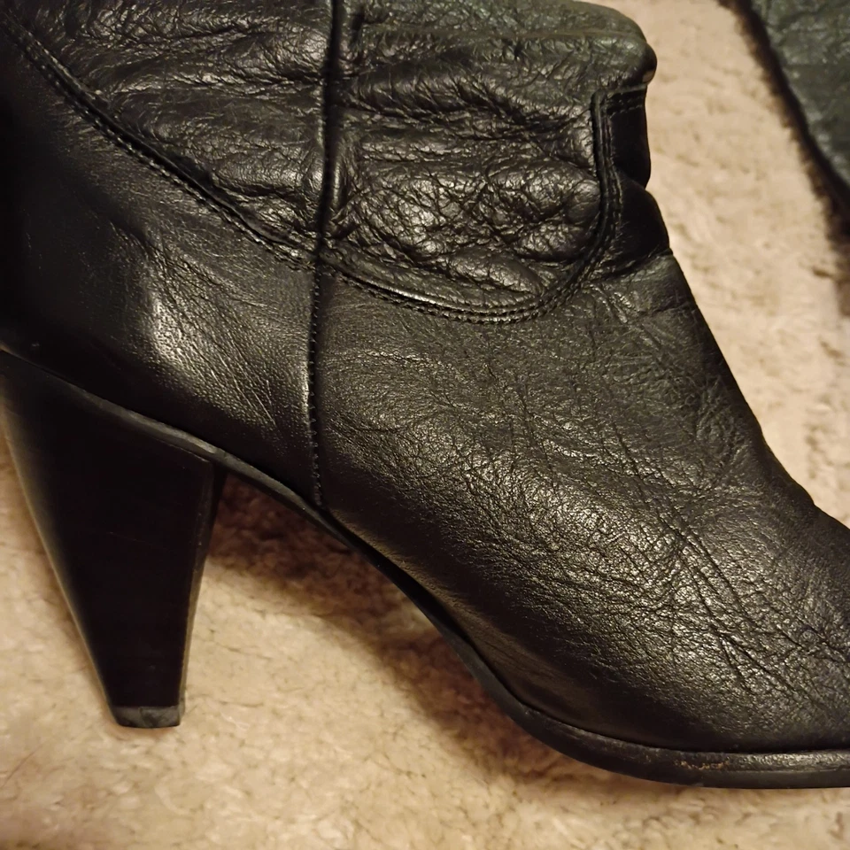 Botas hasta la rodilla convertibles de cuero negro Zodiac VINTAGE para mujer años 70 talla 8 Foto 4 de 4