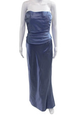 Vera Wang Women Sheath Satin Blue Sleeveless Full Length Dress Size 6
