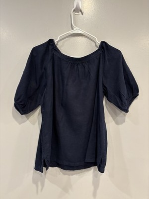 Loft Womens Navy Linen Blend Top Size XS Short Sleeve
