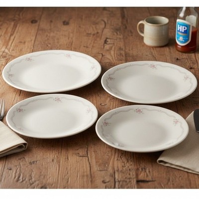 Corelle English Breakfast Bread & Butter Plates, Set of 4, Vtg Vitrelle Dishes