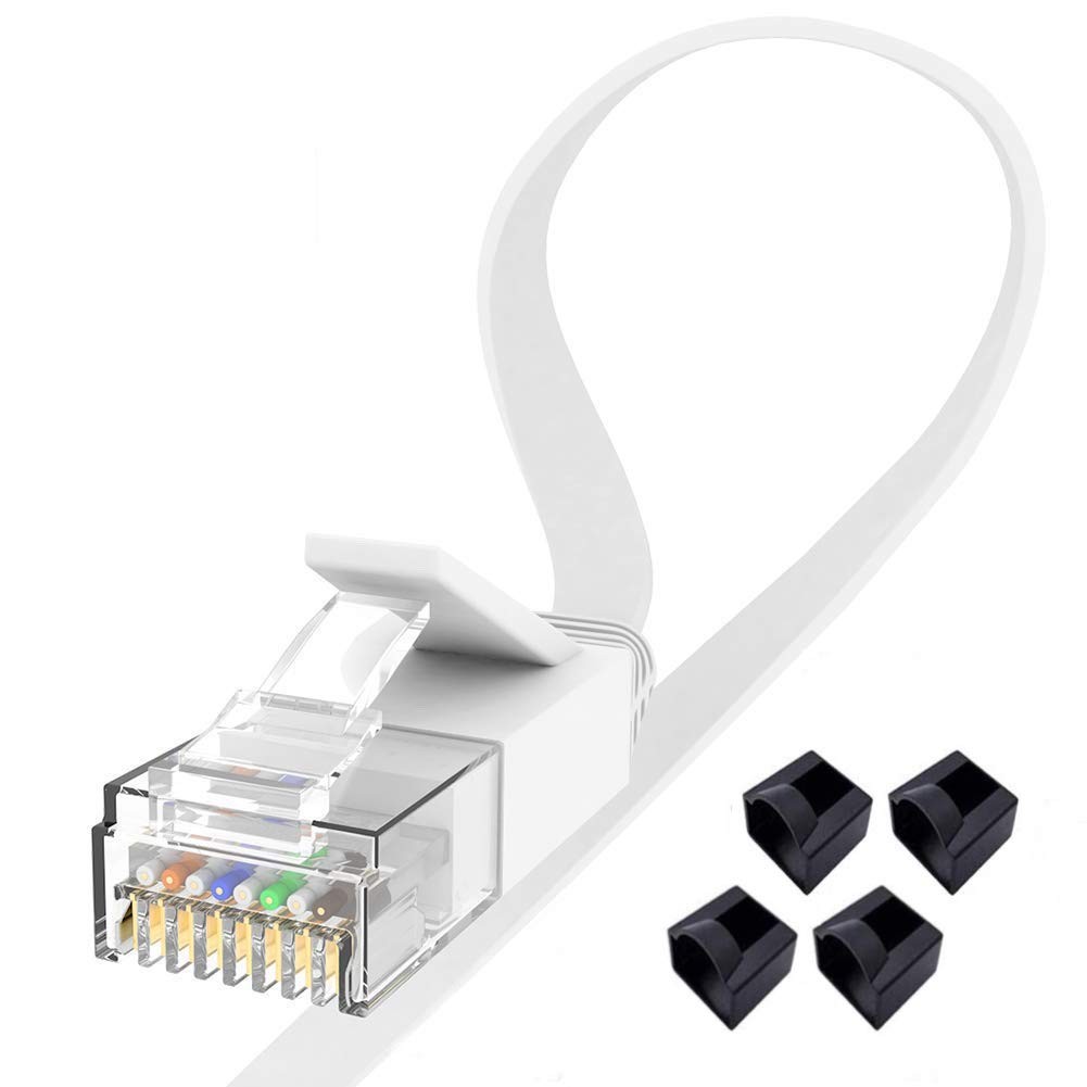 Cat6 Ethernet Cable 6FT 2-Pack White, High-Speed LAN Network Cable with Dust Covers
