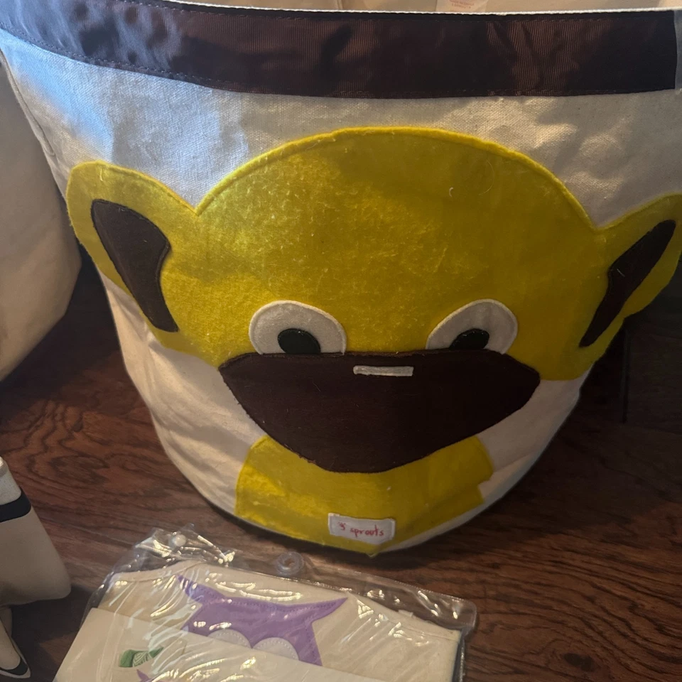 3 Sprouts Canvas Storage Bins Laundry Toy Basket Kids rooms monkey elephant owl - Image 4 of 4