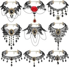 9 Pieces Black Gothic Lace Choker for Women Black Victorian Choker Elegant Re...