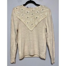 Vintage GB Cottagecore misto seta angora taglia piccola pizzo civetta vittoriana chic