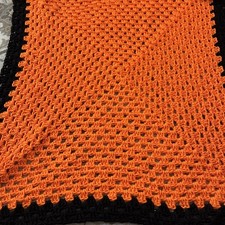 BEAUTIFUL NEW HANDMADE CROCHET BABY BLANKET/AFGHAN  ORANGE WITH A BLACK BORDER