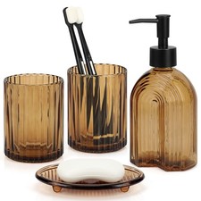 Bathroom Accessories Set, 4Pcs Glass Bathroom Accessories Set Complete Lotion...