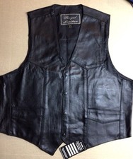 Men  s Vintage Black Leather Vest Biker Or Western Wear Size 54 Actual Size 52