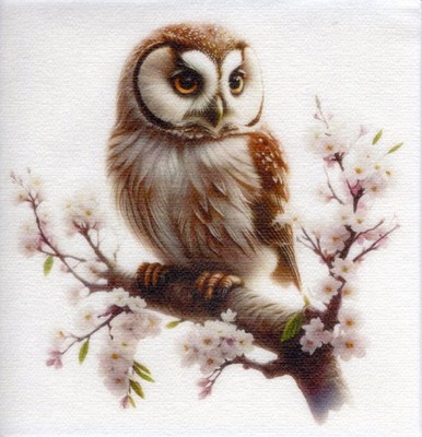 NEU! 3 Servietten auf Fleece* Eine Eule auf einem blühenden Zweig * 12,5x12,5 cm