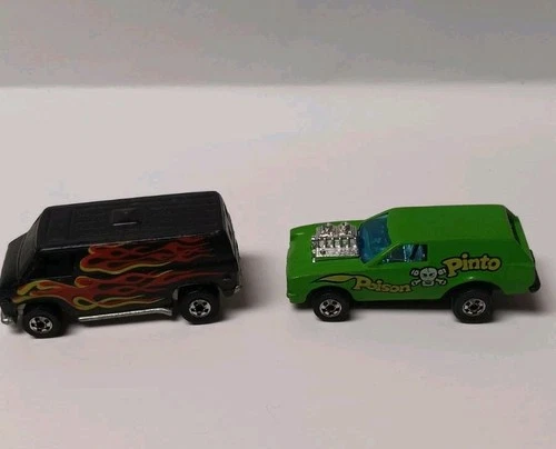 Lot Of 2 Vintage Hotwheels 1975 Poison Pinto And Black Van With Flames