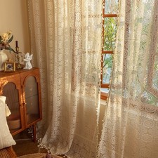 YJ YANJUN Boho Lace Curtains 84 Inches Long 2 Panels Retro Crocheted Cottagec...