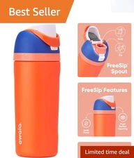 16 oz Kids Water Bottle - Insulated Stainless Steel FreeSip with Straw, Blue ...