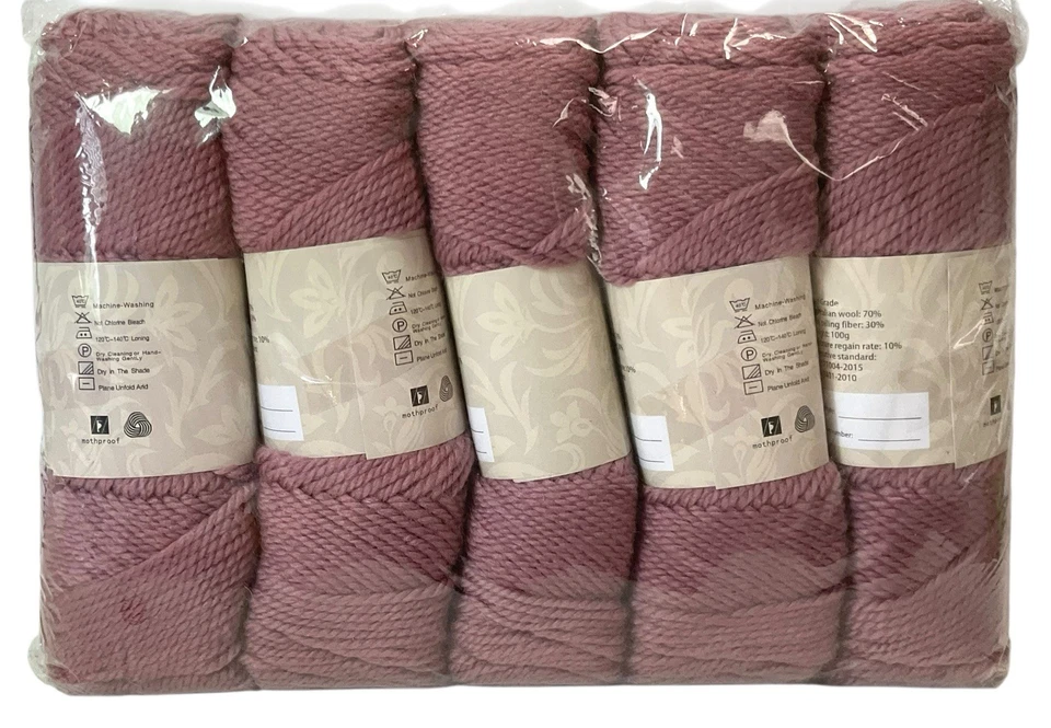 5 madejas de hilo de lana australiano antipilling rosa polvorienta 100 gramos cada una Foto 2 de 2