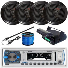 Pyle PLMRB38B 1-DIN Bluetooth MP3 Receiver, 4x 6.5" 150W Max Full-Range Speakers