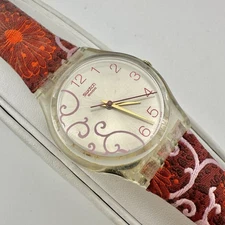 Swatch Swiss Quartz Watch GK390 Primula Men Clear Leather Analog New Battery