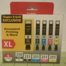 Canon 250 251 Ink Cartridge PGI250 CLI251 Set of 5 NEW Sealed Box OEM Genuine