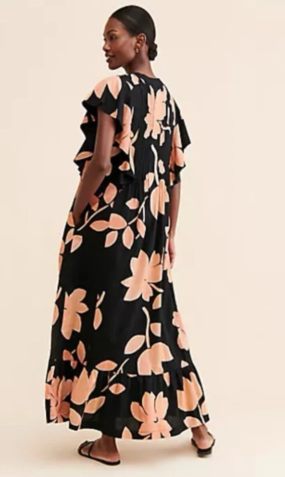 Anthropology Maeve Cassandra Dress Maxi Large Aline Long Floral Black Tiered - Image 2 of 4