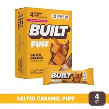 BUILT Puff Protein Bar, Salted Caramel, 17g Protein,140 Calories, 4 Ct box